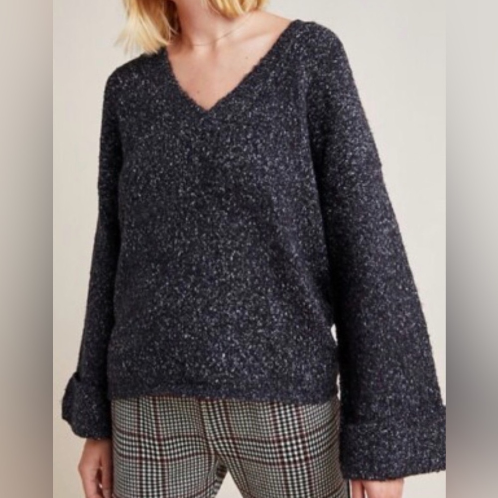 Anthropologie Maggie Wool Blend Oversized V-Neck Bell Sleeve Sweater S